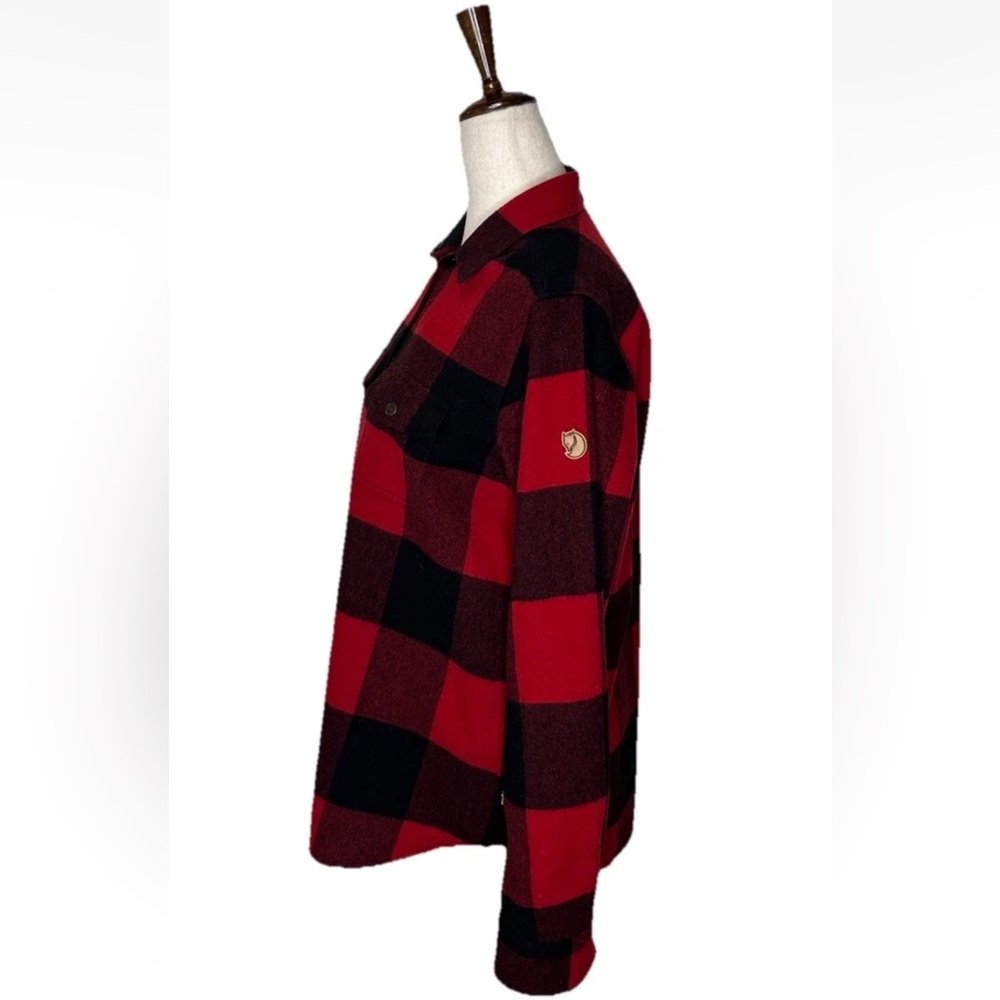 FjallRaven Canada Shirt Womens S Shacket Wool Blend Buffalo Plaid Red Comfort - Picture 2 of 9